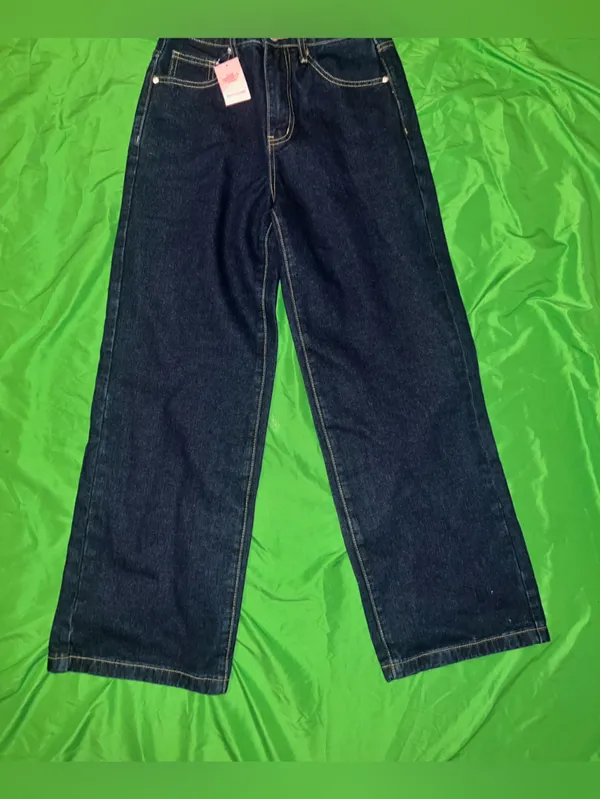 NWT PrettyLittleThing Dark Blue Wide Leg Jeans size Petite 2 - Image 2