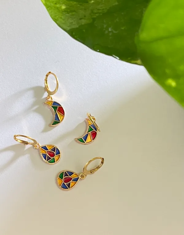 Handmade earrings stained glass look Kawaii dangle earrings unisex NEW🖤🌙 - Image 5