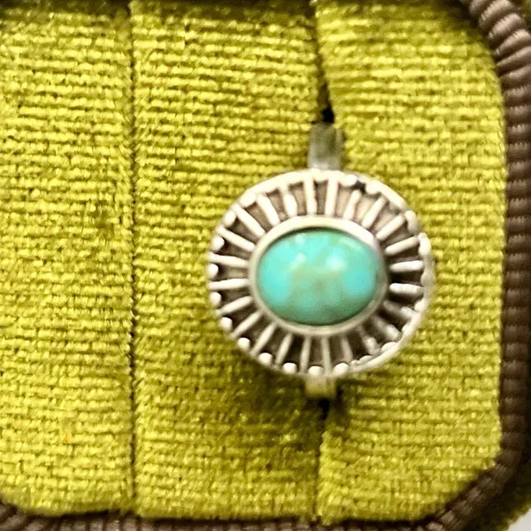 Vintage Turquoise Titanium Steel Silver Statement Ring – Size 6 Blue - Image 5