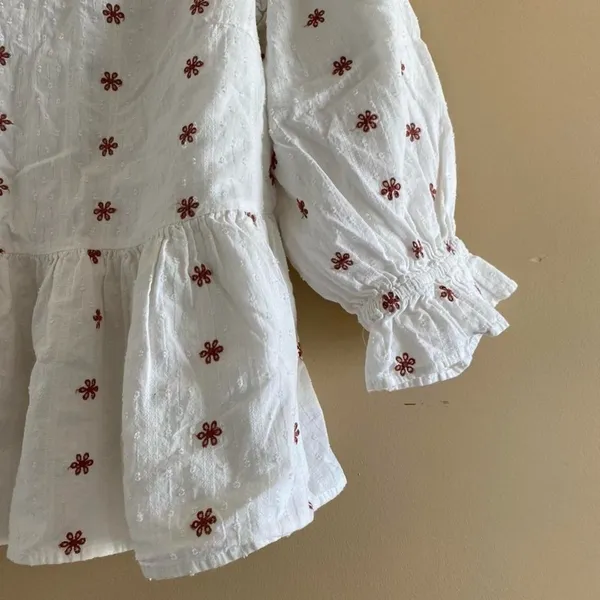 white cottage core floral embroidered blouse top - Image 3
