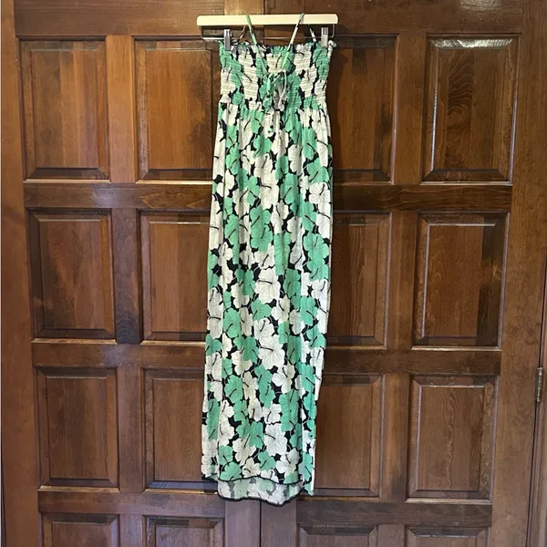 Vintage Juicy Couture Maxi Dress P Petite Y2K Green White Tropical Floral Cotton - Image 5
