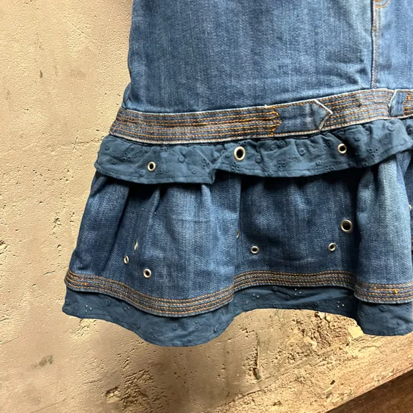 Boom Boom Jeans Vintage Y2K Denim Ruffle Layered Mini Skirt Medium M Studded - Image 2