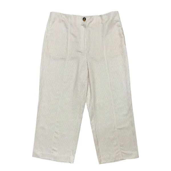 Ann Taylor The‎ Seamed Straight Crop Pant Beige Stripe Sz 14 High Rise Office - Image 3