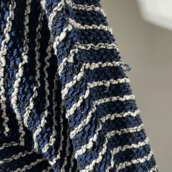 ZARA Striped Textured Mock Neck 3/4 Sleeve Sweater Top Navy White Size Medium - Image 9