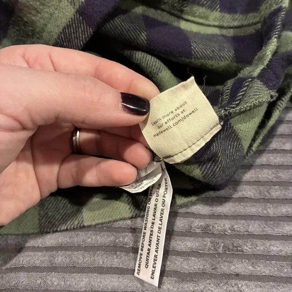 Madewell Flannel Crop Button Up Shirt Green Plaid Long Sleeve Womens Small - Image 8