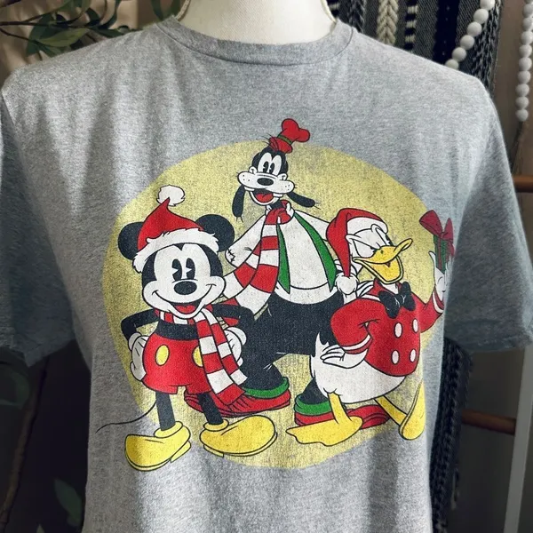 Disney Mickey & Friends Christmas Gray Graphic Tee Shirt - Image 2