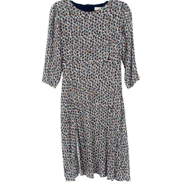 Loft Ditsy Floral Midi Dress Sz 4 Cottagecore Boho Fall Artsy Office 3/4 Sleeve - Image 2