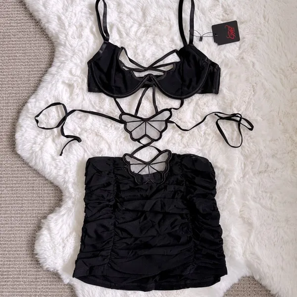 I.AM.GIA Butterfly Strappy Underwire Mini Dress S - Black - Image 3