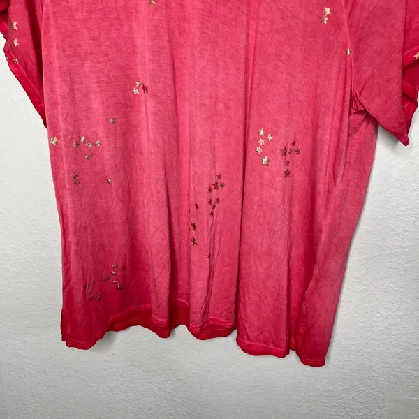 Cable & Gauge Womens Red Metallic Gold Star Print Festive T-Shirt Size Large - Image 5