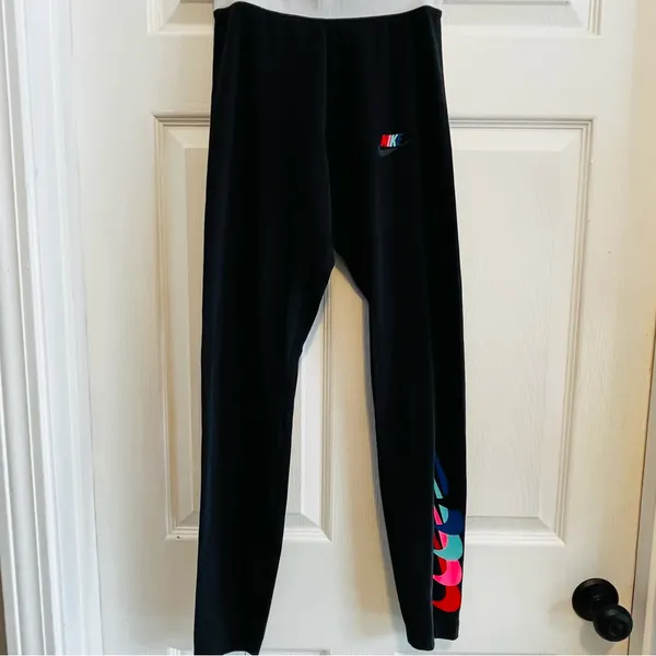 Nike Retro Women's Black Leggings with Colorful Accents Size Small - Image 6