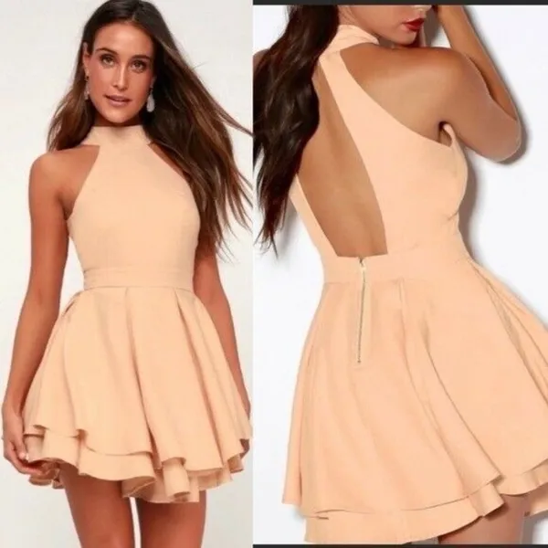 Lulus Rehearsal Open Back Skater Skirt Peach Size‎ XS - Image 2