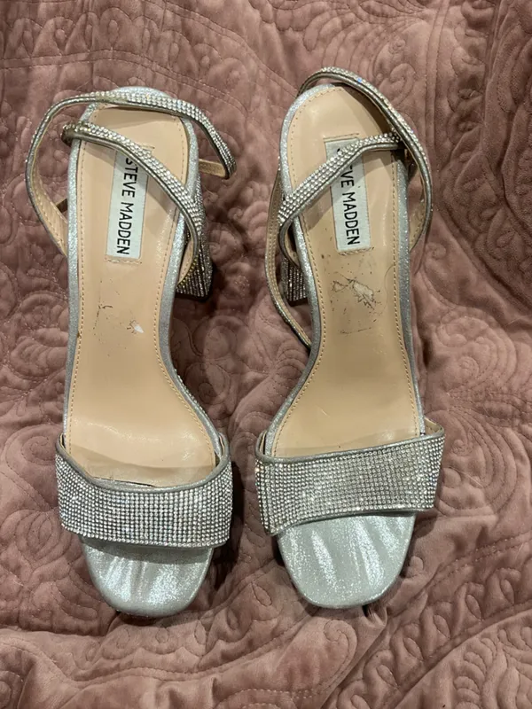 Steve Madden Silver Rhinestone Platform Block Heels - Image 2
