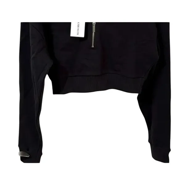 NWT WeWoreWhat Cropped Half Zip Fleece Cotton Hoodie Long Sleeve Small Black - Image 4
