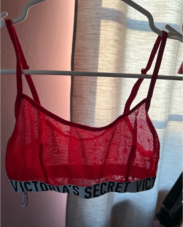 Victoria's Secret Red Mesh Bralette Hearts - Image 3