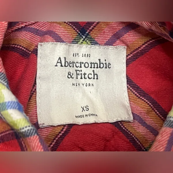 A&F Abercrombie & Fitch Plaid oxford Button Down MOOSE LOGO Size Xs - Image 4