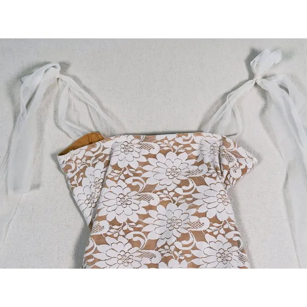 Lulus Lace Corset Bodysuit Shoulder Tie Size S White Floral Bridal Coquette Bach - Image 6