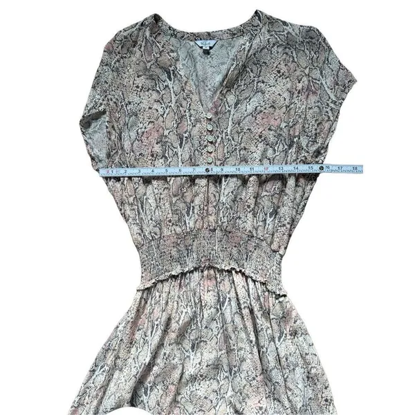 Rails Karla Watercolor‎ Snakeskin Pink Smocked Tiered Dress Sz S - Image 7