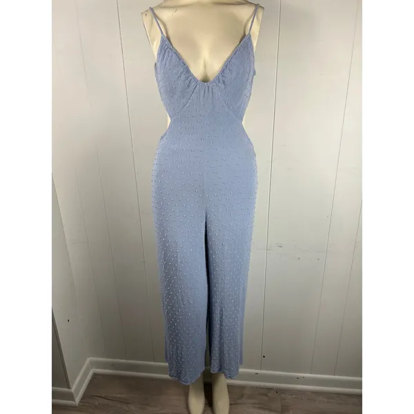 Lulus Darling Ties Light Blue Swiss Dot Tie-Back Wide-Leg Jumpsuit Size M - Image 3