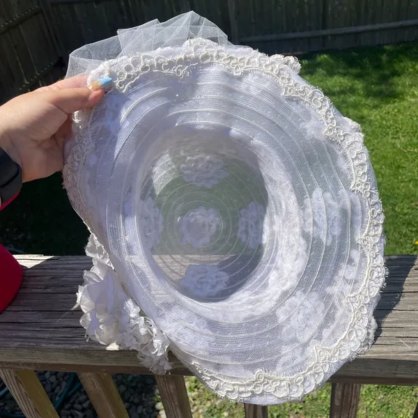 Vintage Kentucky Derby Lace Floral Hat White - Image 4