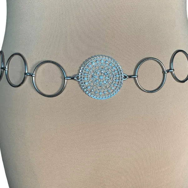 Silver Rhinestone Chain Belt Medallion Boho Western Festival Adjustable Y2K - Image 6