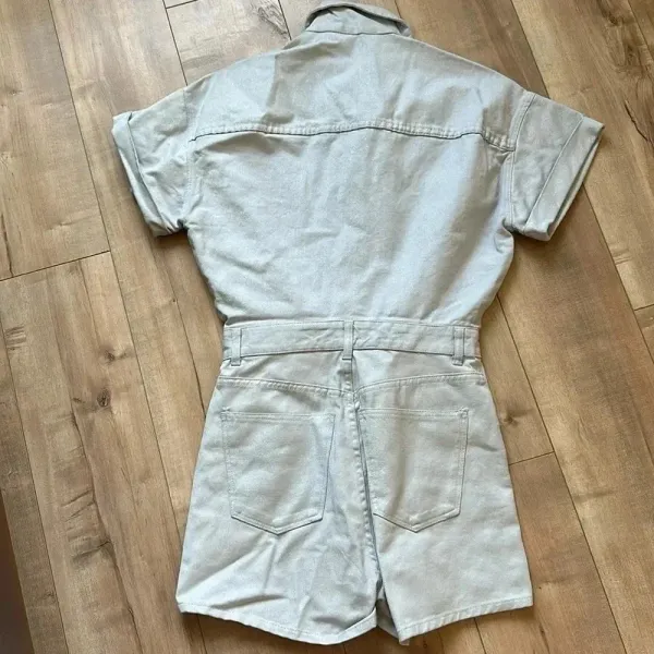 NWT ZARA Metallic Denim 100% Cotton DustyBlue Shimmer Short Romper 6929/201 Sz S - Image 12