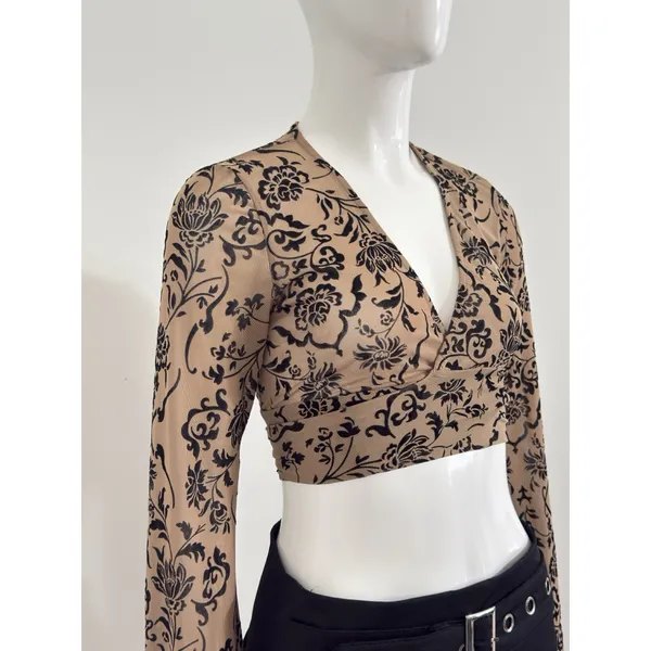 Windsor Crop Top XS Whimsigoth Goth 90s Boho Dark Romantic Burnout Babydoll Sheer - Image 3