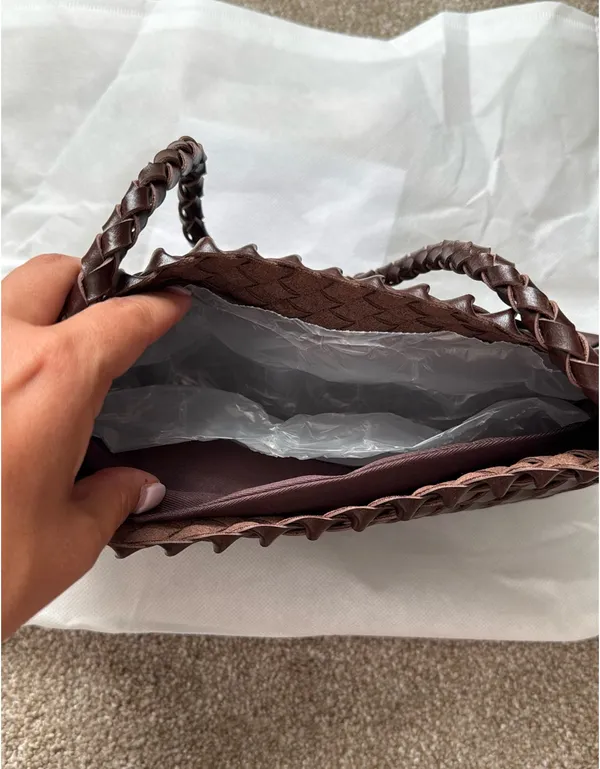 Woven Shoulder Handbag Brown - Image 5