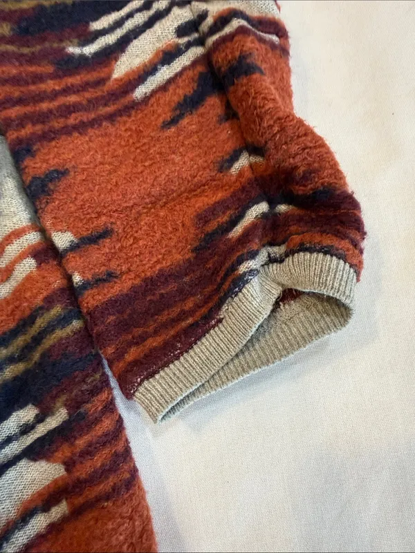 LUCKY BRAND Open-Front Striped Cardigan in Rust Burgundy Navy & Cream Size Large - Image 5