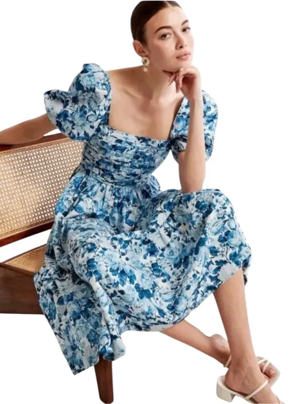 Abercrombie & Fitch Emerson Blue Floral Midi Dress Size XS - Image 16
