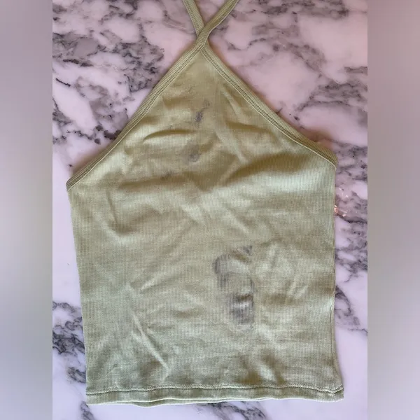 NWT! Madewell Supima® Rib Halter‎ Tank Top Lt Green Sz M - Damaged with Patches - Image 7