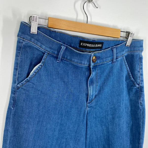 Express Womens Wide‎ Leg Cropped Flare Jeans Size 12 High Waisted Boho Festival - Image 4