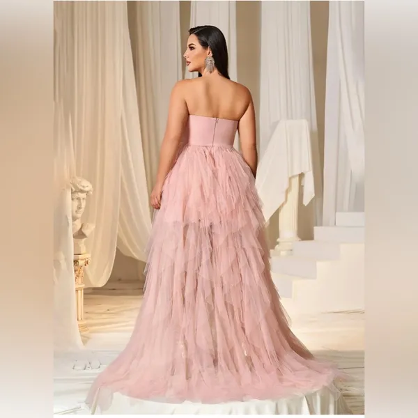 NEW Faeriesty Pink Lace Bodice Contrast Layered Mesh Hem Prom Dress Size Medium - Image 2