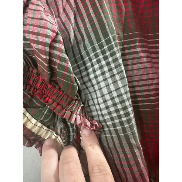 Vintage 50's Marcy Allen Original Red Green Plaid Puff Sleeve Button Dress - Image 11