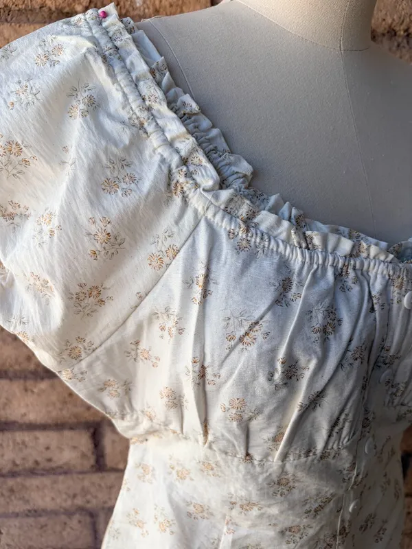 Nectar | Cream Floral Puff Sleeve Button Front Mini Dress | L - Image 8