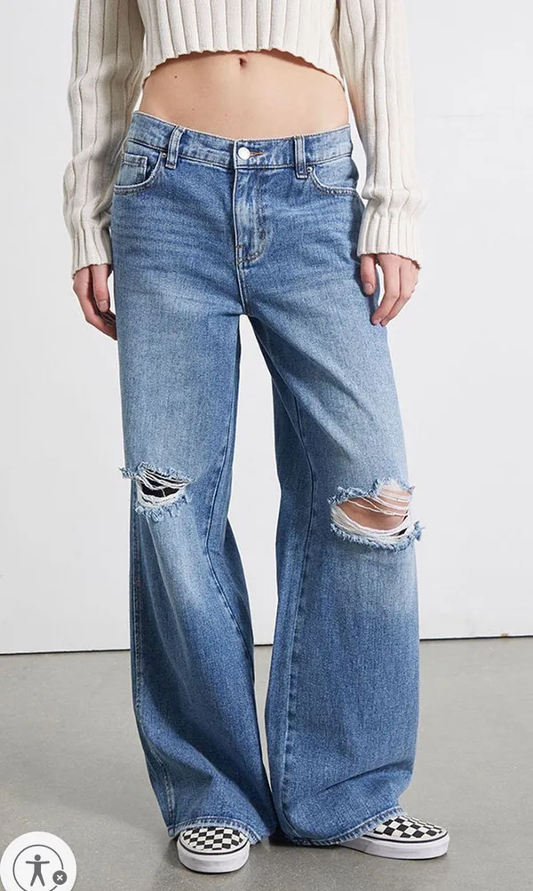 PacSun Light Blue Ripped Baggy Jeans in Medium Indigo - Image 2