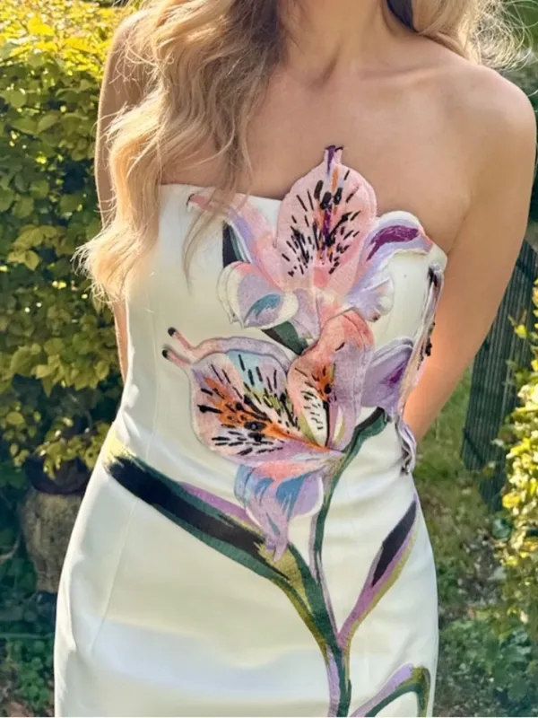 Leo Lin Rayna Floral Maxi Dress White Size 8 - Image 3