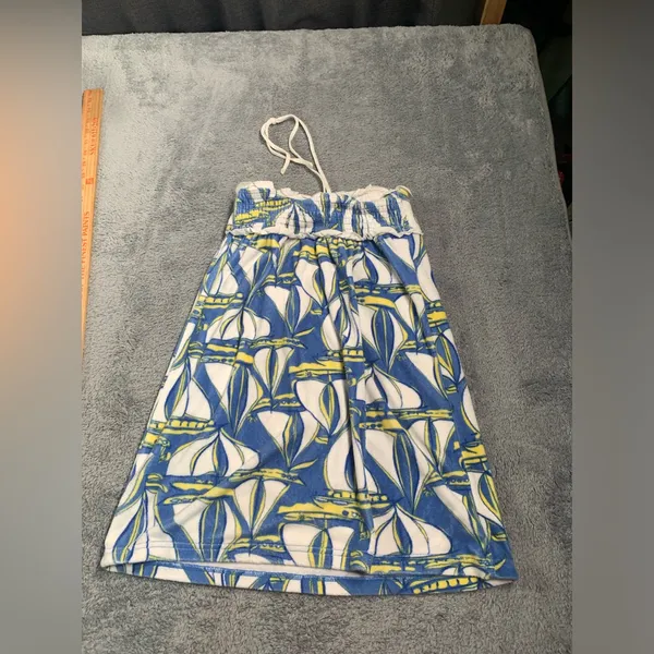 Lilly Pulitzer rare y2k Blue Sailboat Halter coverup swim terrycloth L(8-10) - Image 8