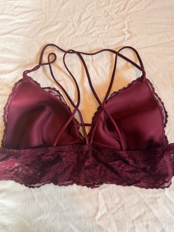 PINK Victoria’s Secret Burgundy Lace Longline Racerback Bralette Size L - Image 2