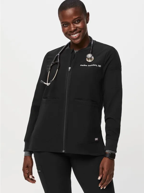 Figs Women's Black Bellery Full Zip Scrub Jacket XXL - Image 9