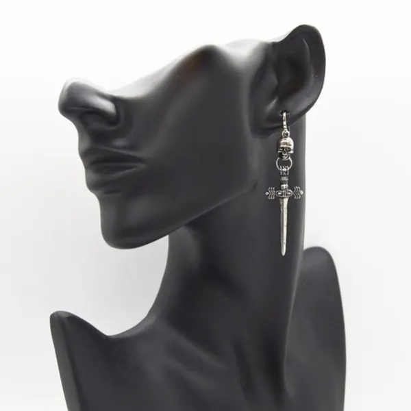 Skull and Sword Dangle Earrings Silver - Image 4
