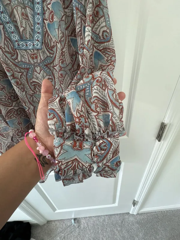 Democracy Paisley Print Split Neck Long Sleeve Tunic Blouse - Image 5