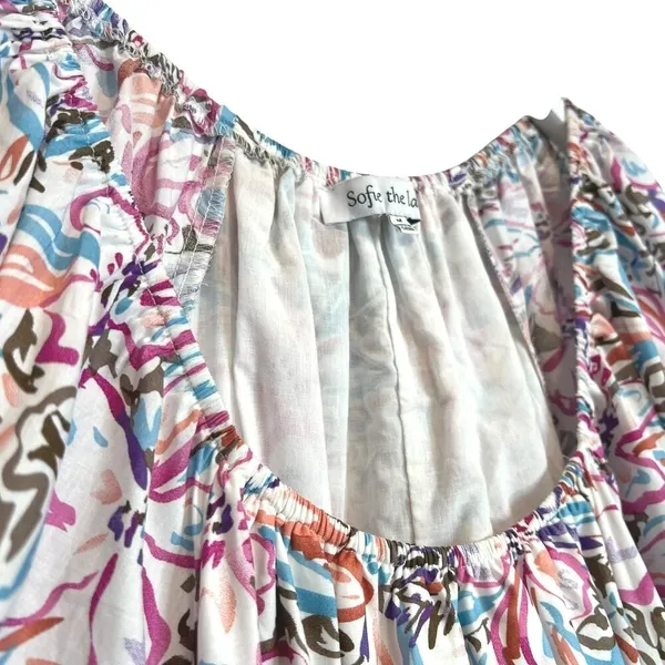Sofie the Label Floral Midi Dress Tiered Puff Sleeve‎ M Multicolor Pockets Boho - Image 4