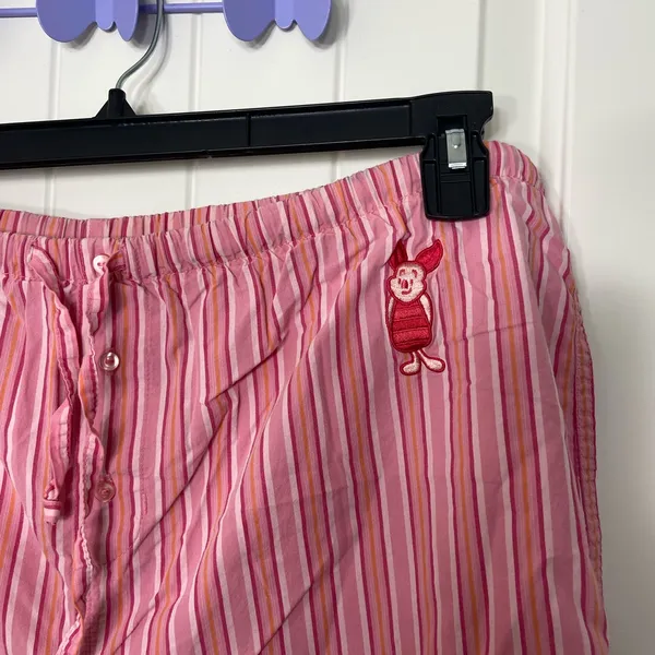 Disney Store women's‎ pink striped drawstring waist piglet patch pajama pants L - Image 2