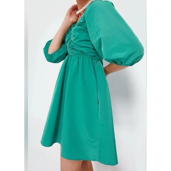 Hyacinth House‎ Emerald Green Tuckernuck M Ruched V-Neck Genevieve Mini Dress - Image 6