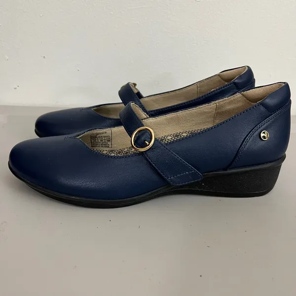 Revere Sicily Mary Jane Shoes 8M Blue Leather Wedge Comfort Career Academia - Image 2
