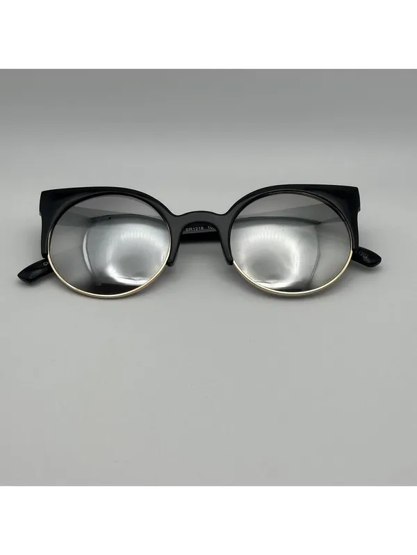 Black and Gold Round Sunglasses with Cat Eye Frame - Image 3