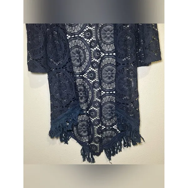 New Altar’d State Blue Crochet Knit Boho Kimono Cardigan Women’s Size Large - Image 3