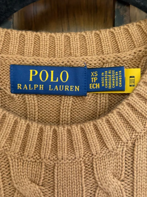 Aritzia Polo Ralph Lauren camel brown cable knit sweater Size XS - Image 3