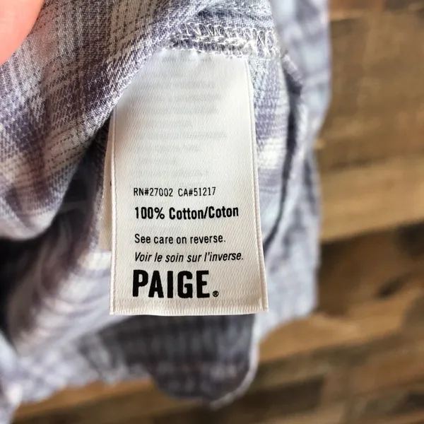 Paige Womens Plaid‎ Button Down Shirt Purple White 100% Cotton Size L - Image 6