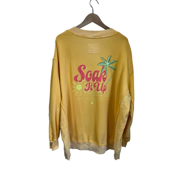 Aerie Oversized V Neck Yellow Soak It Up Tropical Sweatshirt‎ Beachy L - Image 2
